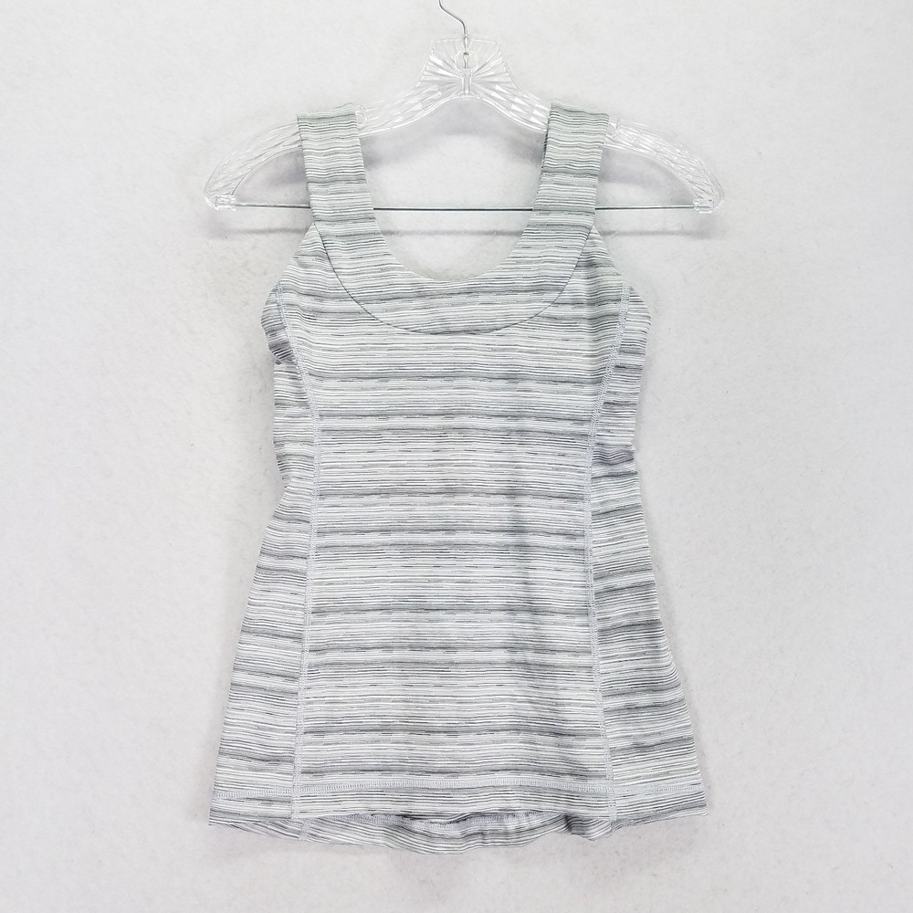 Lululemon Women Nylon Cool Racerback 4 Gray Space Dye Striped Active Tank